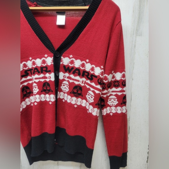 Star Wars Womens Red Ugly Christmas Button Front Cardigan Sweater Size Small - Picture 3 of 7